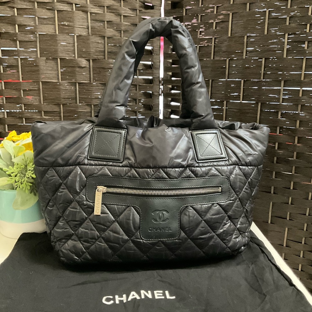 CHANEL  Nylon Quilted Large Coco Cocoon Tote Black